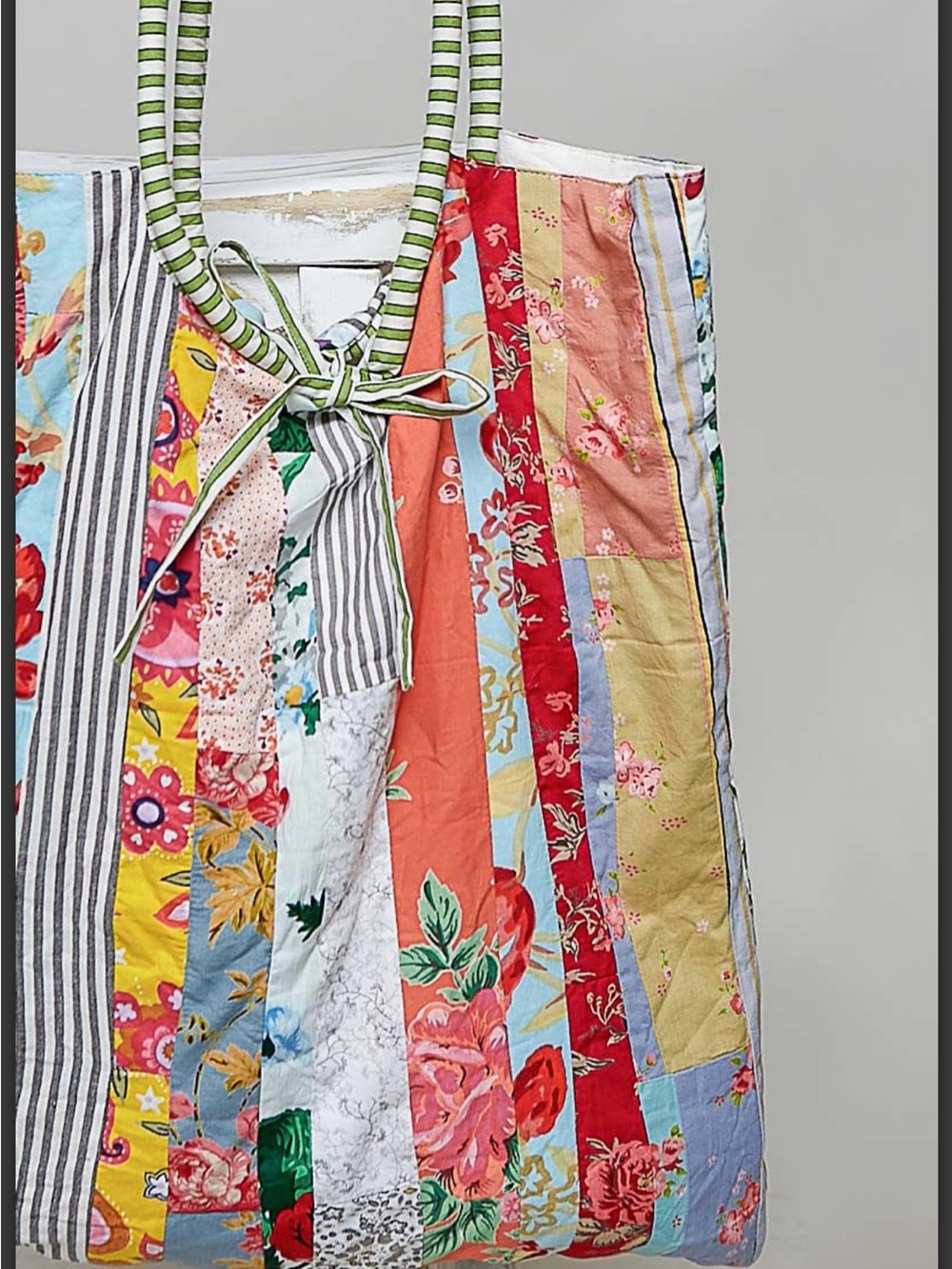 HMQD5 POLPatchwork Stripe Tote Bag in Multicolor - Lightweight Everyday Shoulder - Picture 6 of 13
